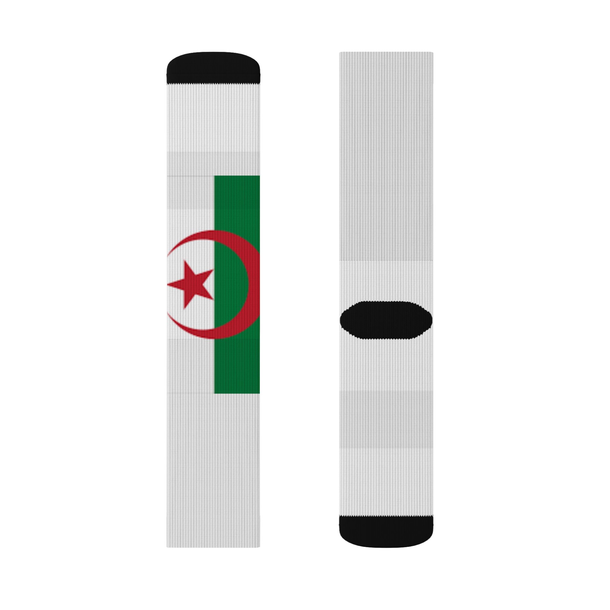 Algeria Flag Sublimation Socks — Patriotic Crew Socks with Red Star & Crescent