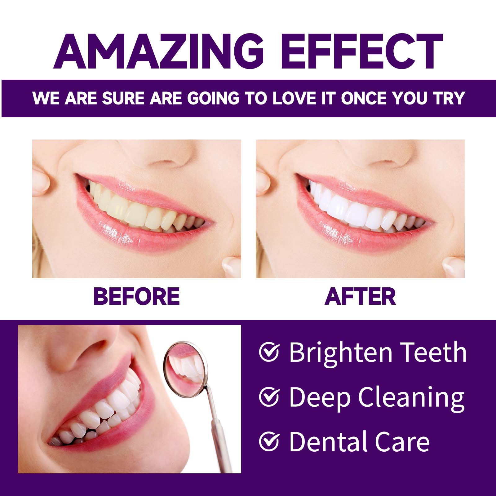Purple Tooth Powder, Teeth Yellow Teeth Stains Tartar Cleaning Care Whitening Teeth Powder
